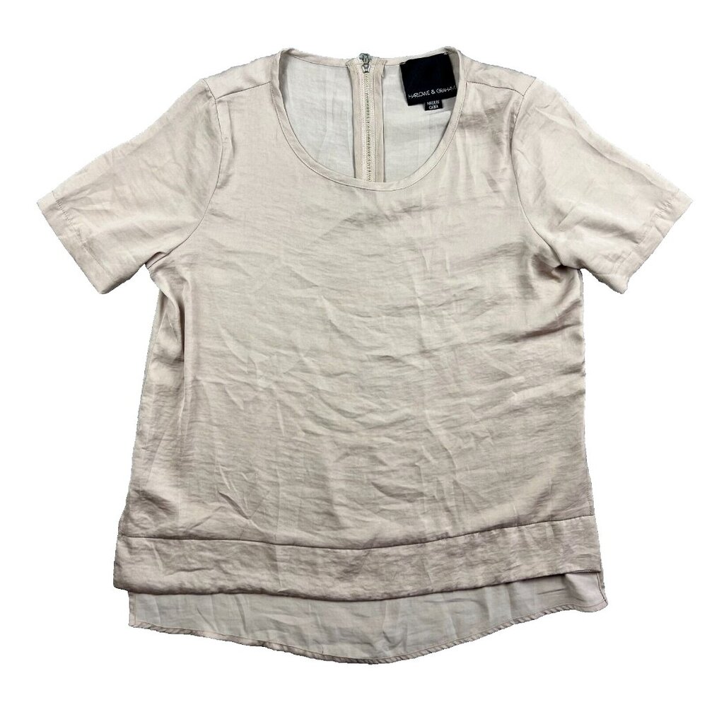 Harlowe & Graham Womens Short Sleeve Blouse Light Tan Pink Size Medium